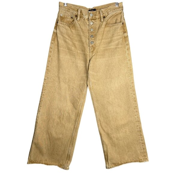 Ralph Lauren Polo Womens Wide Leg Crop Jeans Button Fly Tan Gold Size 27 - Picture 1 of 9
